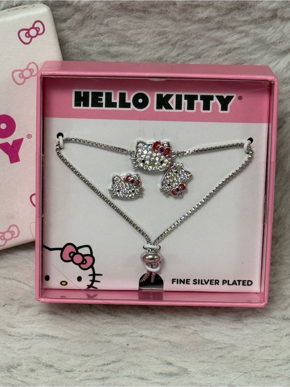 Hello Kitty Silver-Plated Bracelet & Earring Set - Pink Accents